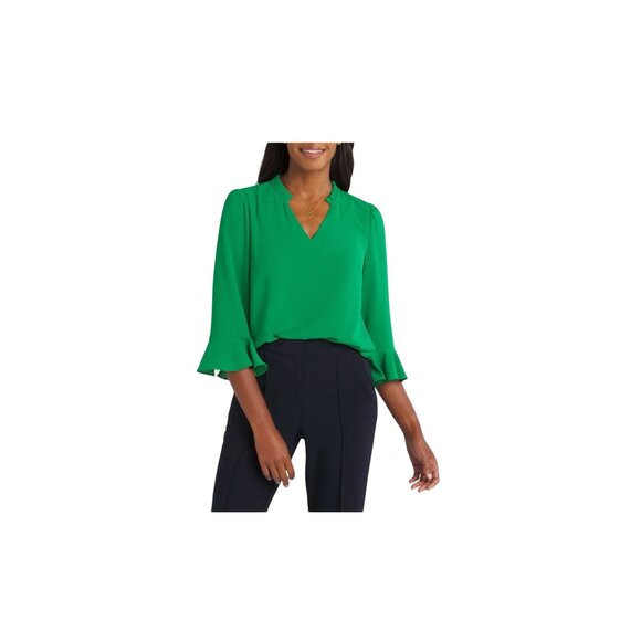 CeCe Anaya Ruffle Detail Blouse Lush Green S New With Tags - Picture 1 of 10